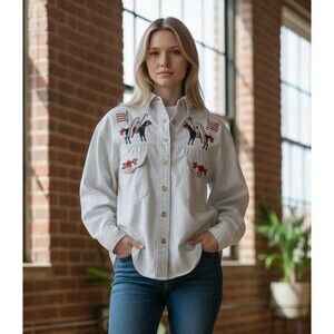 Vintage Western Beaded Shirt,Size Large,Beaded Native American Pattern,Read